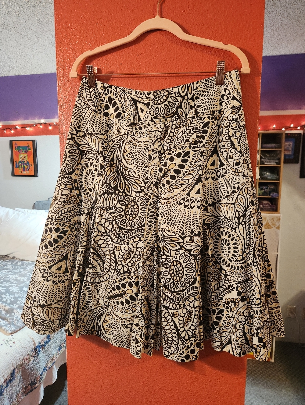Black & Cream Printed A-Line Women’s Skirt